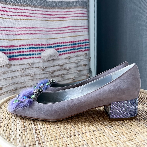 Rene Caovilla Lavender Jeweled Low Block Heels Women’s Size 40.5 - Picture 6 of 9